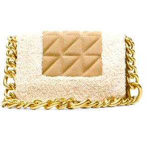 Zara split leather and fleece, quilted design, chain strap, shoulder bag